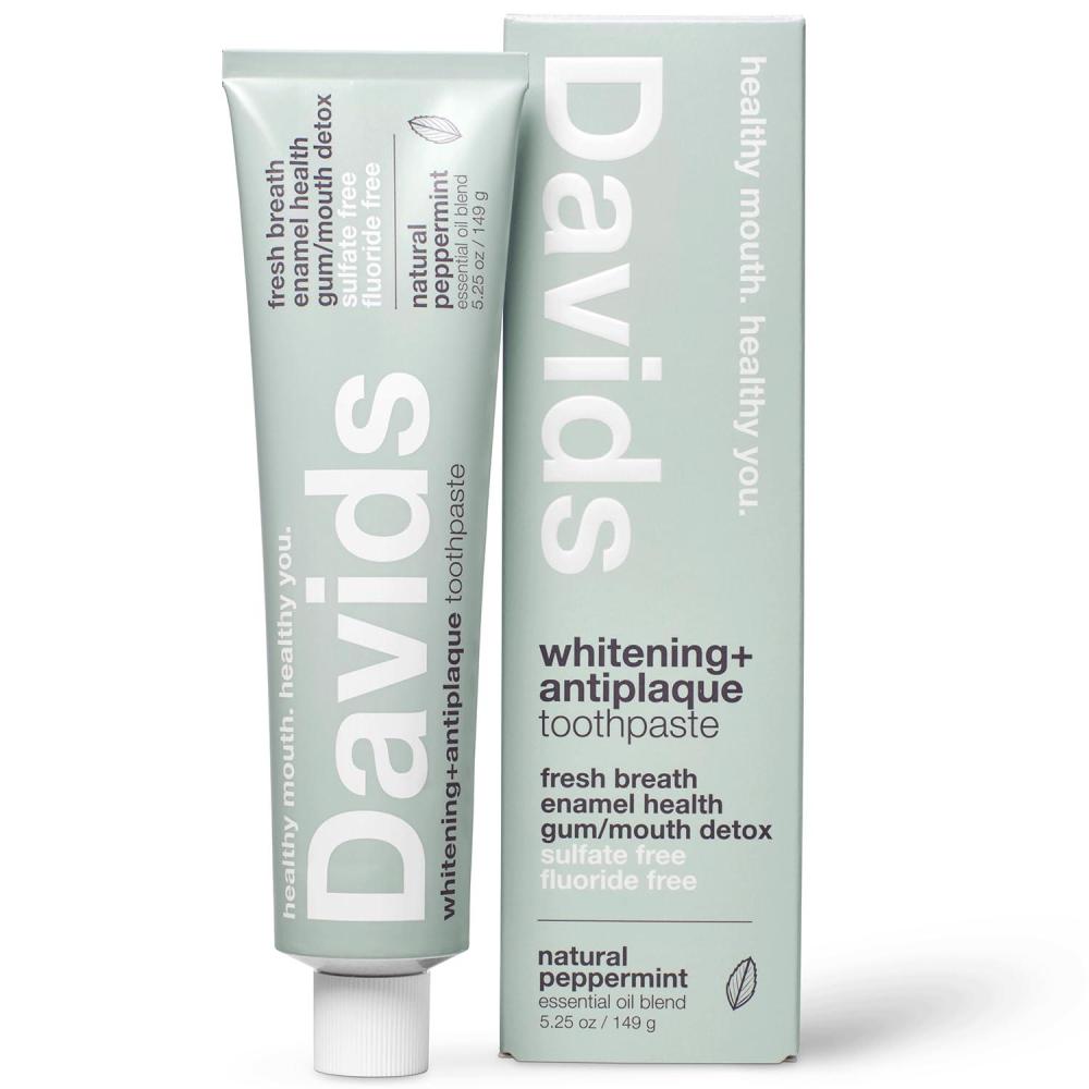 imageDavids Fluoride Free Toothpaste Teeth Whitening Antiplaque SLS Sulfate Free Promotes Enamel Health Mouth ampamp Gum Detox EWG Verified Natural Peppermint 525oz 3 PackPeppermint