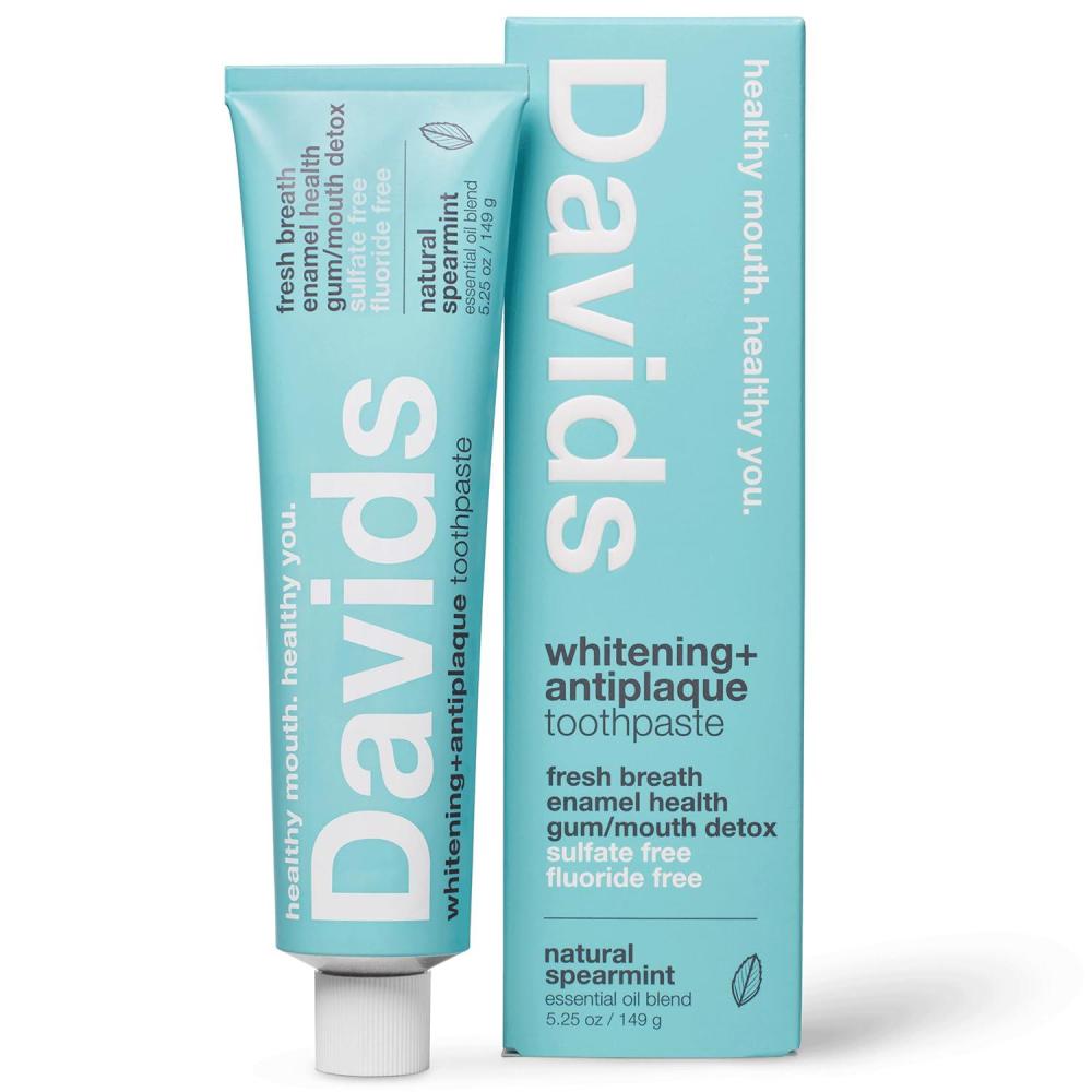 imageDavids Fluoride Free Toothpaste Teeth Whitening Antiplaque SLS Sulfate Free Promotes Enamel Health Mouth ampamp Gum Detox EWG Verified Natural Peppermint 525oz 3 PackSpearmint