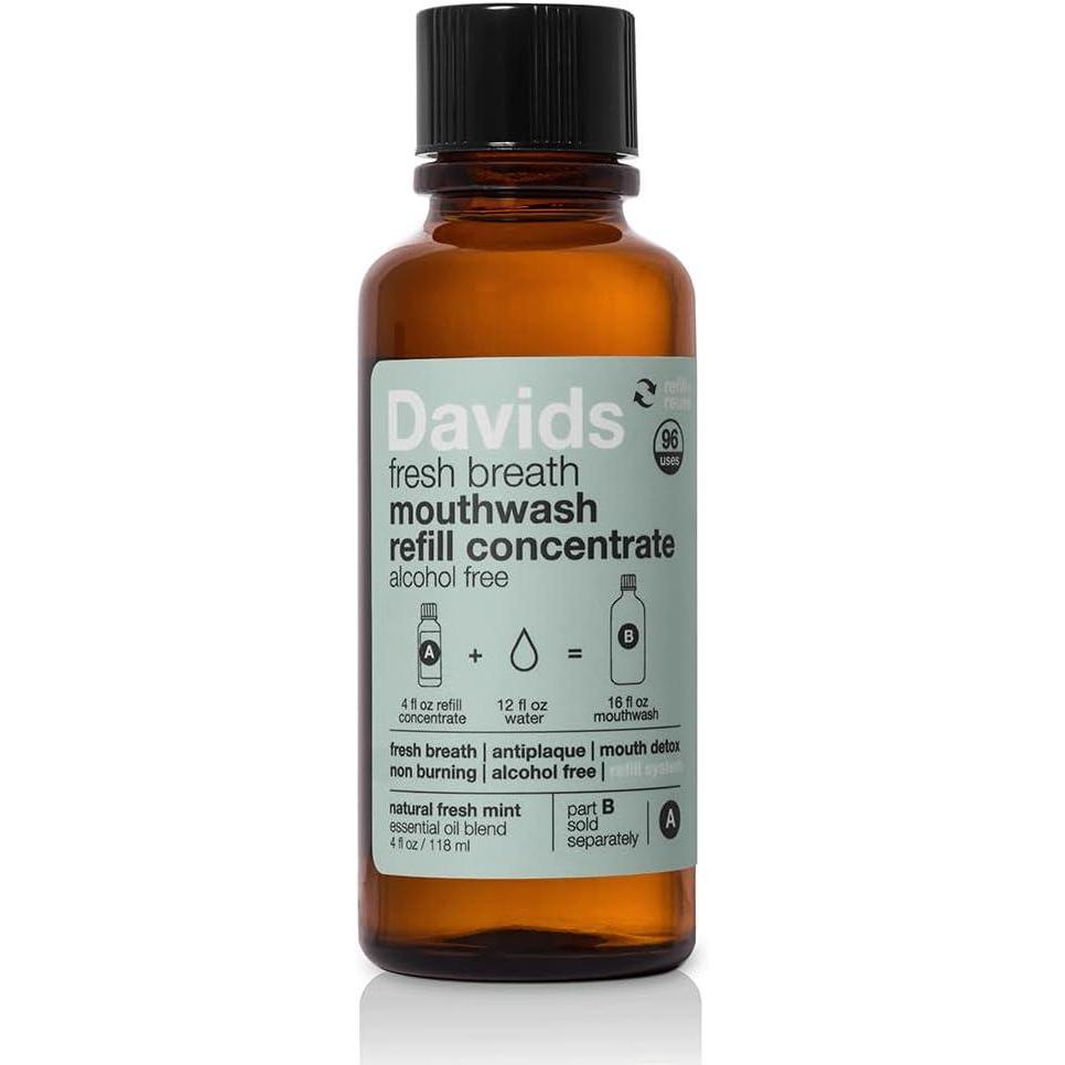 imageDavids Hydroxi Fresh Breath Mouthwash Starter Kit AlcoholFree FluorideFree NanoHydroxyapatite for Remineralizing ampamp Enamel Health Relieves Dry Mouth Fresh Mint 16 fl ozRefill  Makes 16 Ounces