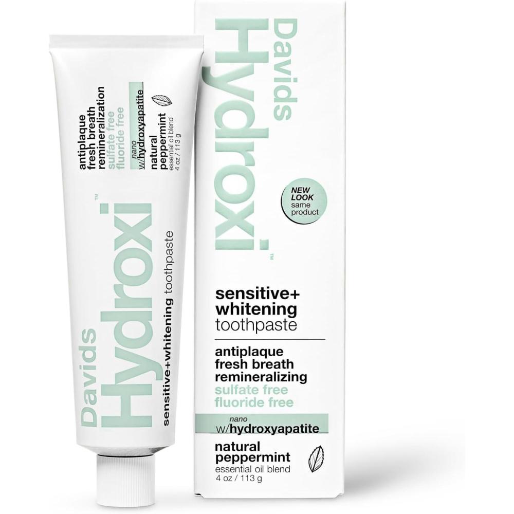 imageDavids Hydroxi Mild Mint Fluoride Free Nano Hydroxyapatite Toothpaste for Enamel Health ampamp Whitening Antiplaque SLS Free Kid Friendly Gentle Mint Flavor 4 oz Made in USASensitive Mint