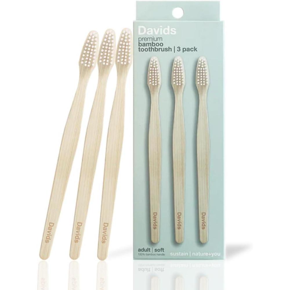 imageDavids Premium Bamboo Soft Bristle Toothbrush  3 Pack  BPA Free EcoFriendly Sustainable High Performance Bristles to Improve Oral Health Naturally  100 Natural Bamboo Handle  Made in Germany