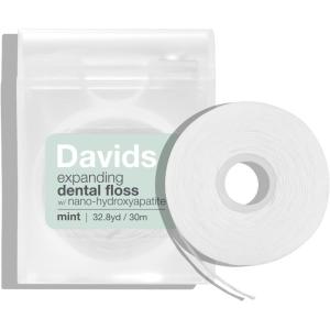 Davids Expanding Dental Floss, 2 Spools, 250+ No Break Woven Strands, Waxed, Vegan, w/Nano Hydroxyapatite, Cocoa Butter & Mint, Kid Friendly, 66 yd(Floss + Refill (196 Feet))
