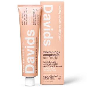 Davids Fluoride Free Toothpaste, Teeth Whitening, Antiplaque, SLS (Sulfate) Free, Promotes Enamel Health, Mouth & Gum Detox, EWG Verified, Natural Peppermint, 5.25oz (3 Pack)(Herbal Citrus Mint)