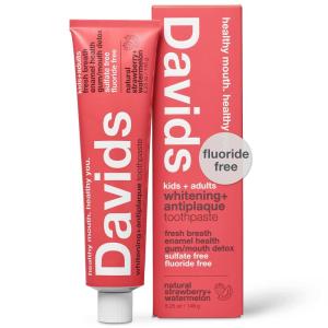 Davids Fluoride Free Toothpaste, Teeth Whitening, Antiplaque, SLS (Sulfate) Free, Promotes Enamel Health, Mouth & Gum Detox, EWG Verified, Natural Peppermint, 5.25oz (3 Pack)(Strawberry + Watermelon)