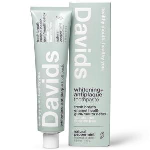 Davids Fluoride Free Toothpaste, Teeth Whitening, Antiplaque, SLS (Sulfate) Free, Promotes Enamel Health, Mouth & Gum Detox, EWG Verified, Natural Peppermint, 5.25oz (3 Pack)(Peppermint)