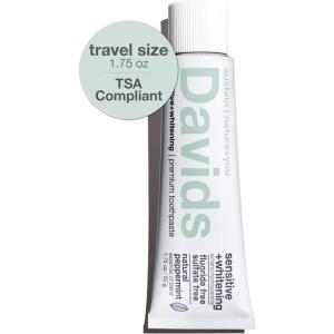 Davids Hydroxi Fluoride Free Nano Hydroxyapatite Toothpaste for Remineralizing Enamel & Sensitive Relief, Whitening, Antiplaque, SLS Free, Natural Peppermint, Made in USA, 1.75oz (Travel Size)