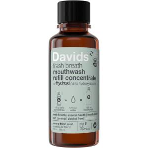 Davids Hydroxi Fresh Breath Mouthwash Starter Kit, Alcohol-Free, Fluoride-Free, Nano-Hydroxyapatite for Remineralizing & Enamel Health, Relieves Dry Mouth, Fresh Mint, 16 fl oz(Nano-hydroxyapatite Refill – Makes 16 Ounces)