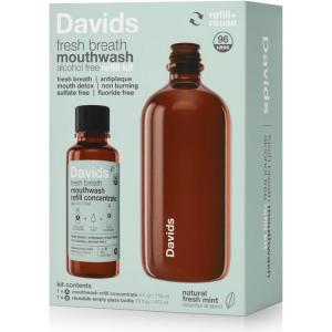 Davids Hydroxi Fresh Breath Mouthwash Starter Kit, Alcohol-Free, Fluoride-Free, Nano-Hydroxyapatite for Remineralizing & Enamel Health, Relieves Dry Mouth, Fresh Mint, 16 fl oz(Starter Kit)