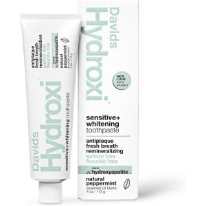 Davids Hydroxi Mild Mint Fluoride Free Nano Hydroxyapatite Toothpaste for Enamel Health & Whitening, Antiplaque, SLS Free, Kid Friendly Gentle Mint Flavor, 4 oz, Made in USA(Sensitive Mint)