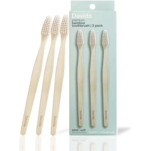 Davids Premium Bamboo Soft Bristle Toothbrush – 3 Pack | BPA Free, Eco-Friendly, Sustainable High Performance Bristles to Improve Oral Health Naturally | 100% Natural Bamboo Handle | Made in Germany